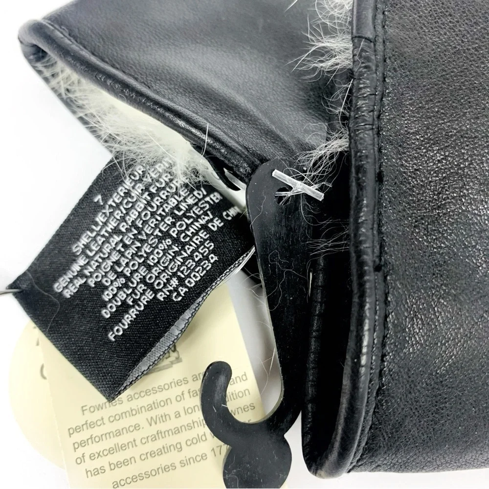 Sleek Black Authentic Leather Gloves With Real Off White Fur Lined Cuffs